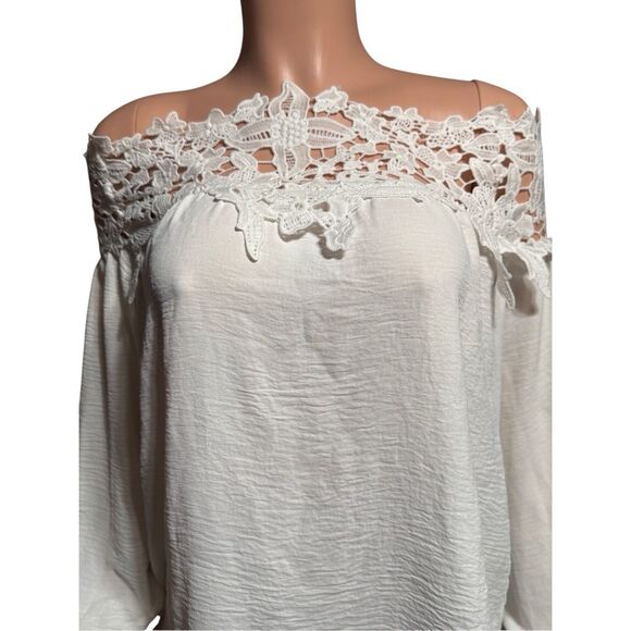 Shein embroidery sleeve white off the shoulder blouse L - Picture 6 of 7